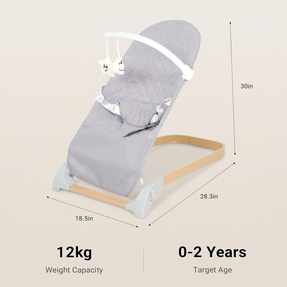 Portable Baby Bouncer Seat, Newborn to Toddler(0-12 Months), 3 Modes of Use with Rocker and Stationary, Convenient Babies Bouncer Seat and Portable Baby Chair Includes Toys Bar & Hanging Toys