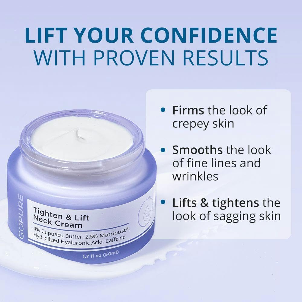 goPure Neck Firming Cream - Anti-Aging Neck Cream for Tightening and Wrinkles for an Even Skin Tone and Neck Lift - With Pro-Active Firming Complex, 1.7 oz