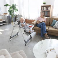 3 in1 High Chair, Easy Clean Foldable Highchair with Adjustable Height, Reclining Mode, 5-Point Safety, Removable Tray, Lockable Wheels, Washable Cushion, Idealfor Babies & Toddlers, Grey