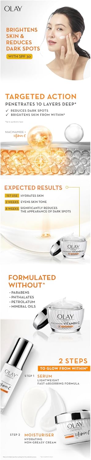 Olay Luminous Niacinamide + Vitamin C SPF 30 Brightening Moisturiser, 50 g