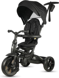 QPLAY Prime 6-in-1 Kids Trike & Pram – Toddler Stroller with Adjustable Parent Push Handle, Removable Canopy, Recline Backrest & Rotatable Seat, Fits Boys & Girls 10 Months-6 Years(Black)