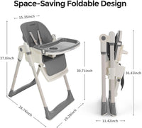 3 in1 High Chair, Easy Clean Foldable Highchair with Adjustable Height, Reclining Mode, 5-Point Safety, Removable Tray, Lockable Wheels, Washable Cushion, Idealfor Babies & Toddlers, Grey