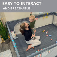 Baby Playpen 200 x 160 cm, Extra Large Baby Play Pen with 50 Ocean Balls, 4X Pull Rings