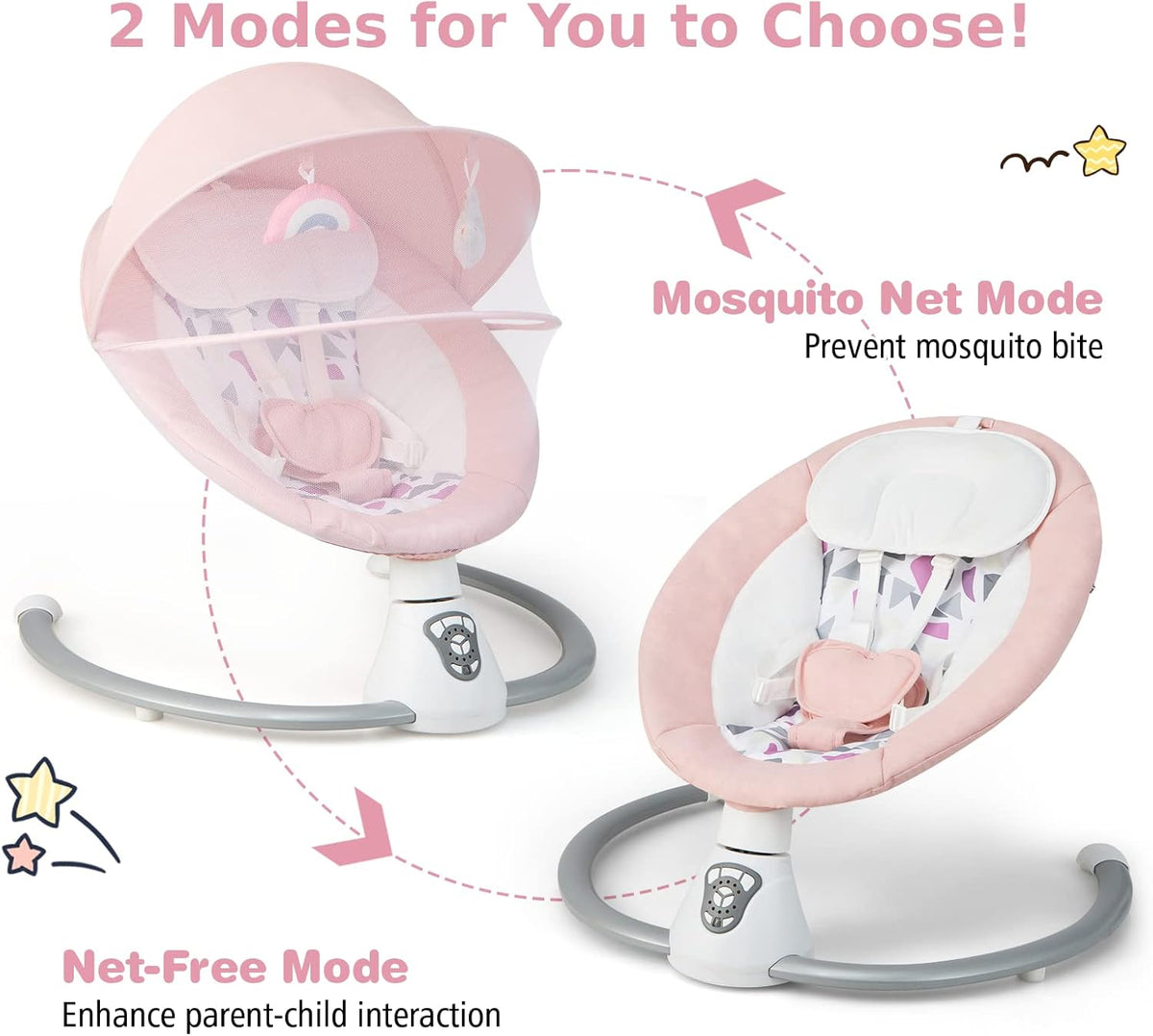GYMAX Electric Baby Rocker, Toddler Automatic Bouncer 5 Swinging Amplitudes, Remote Control and Timing Function, Portable Newborn Rocking Chair (Pink)