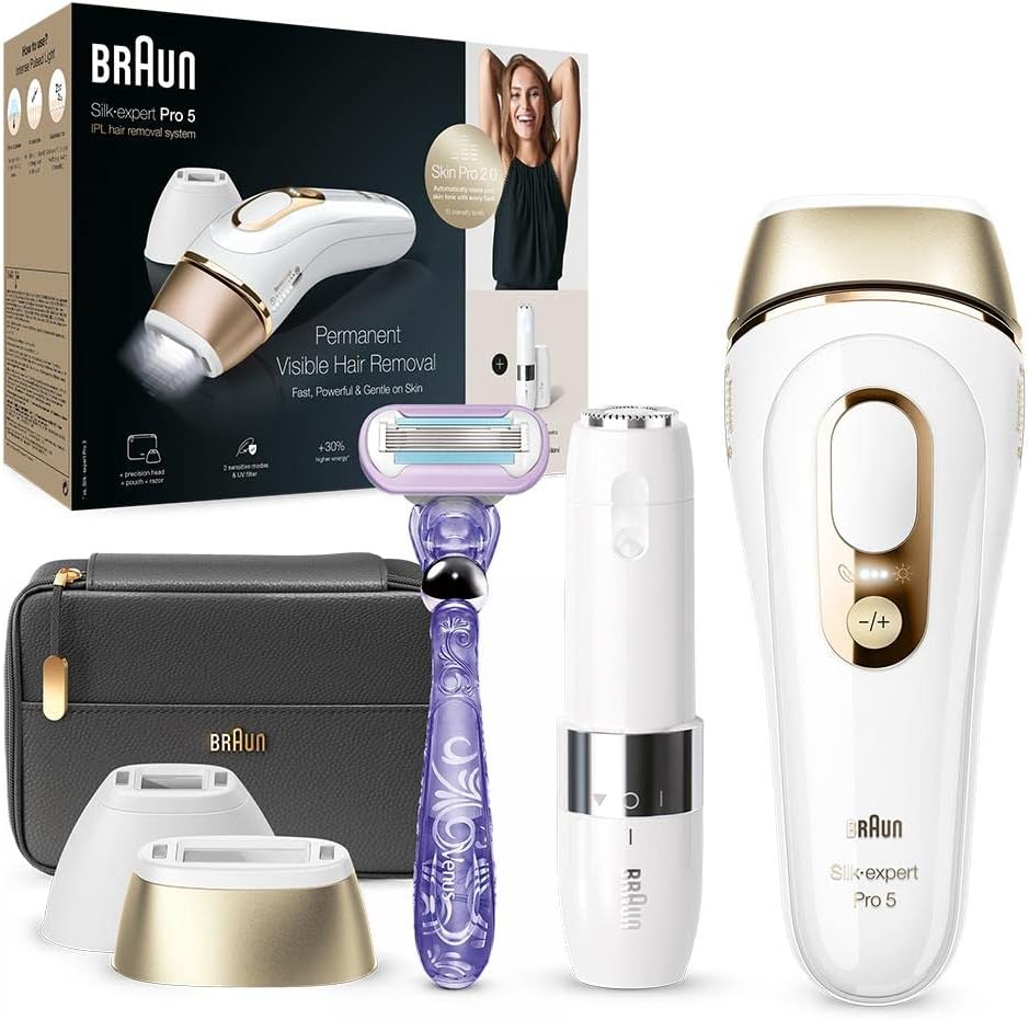 Braun Silk·Expert Pro 5 PL5149 Pulsed Light Epilator for Women, Permanent Hair Removal Visible at Home, White/Gold