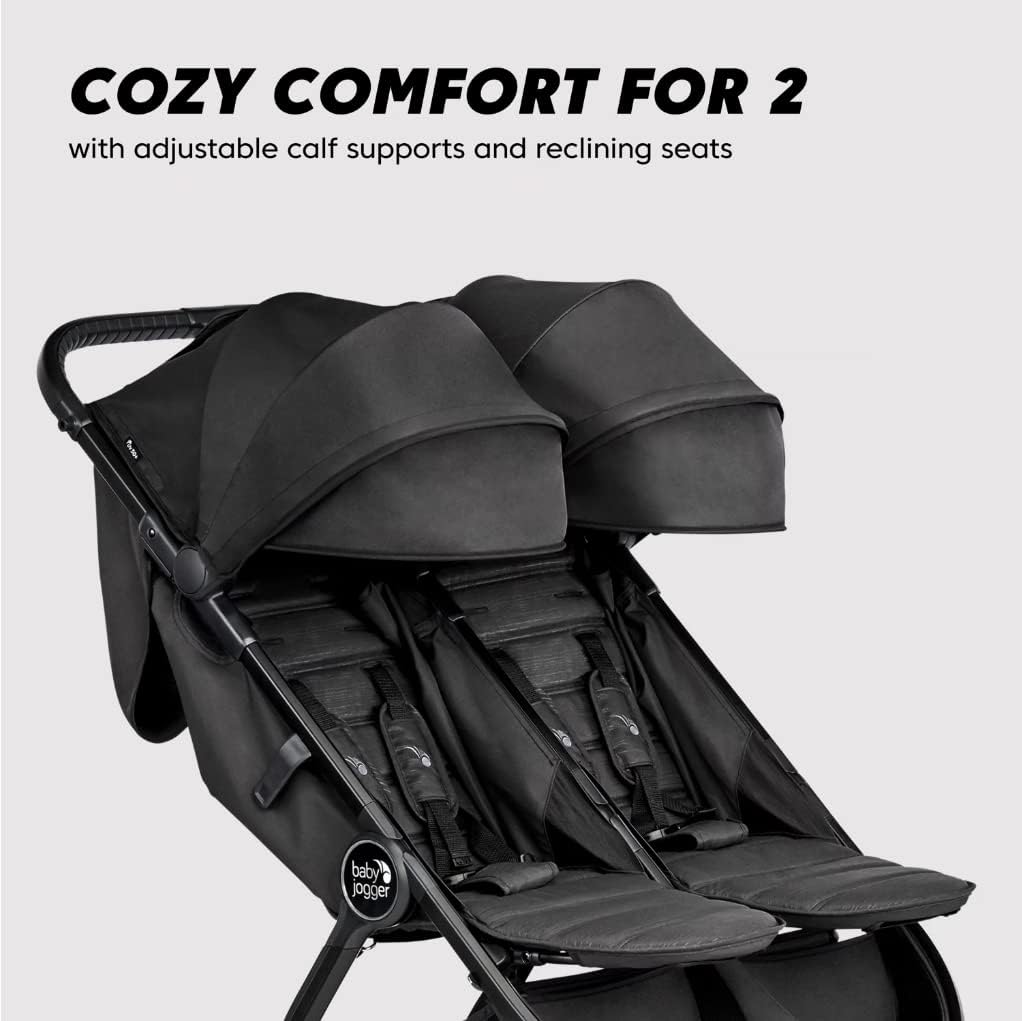 Baby Jogger Australia City Tour 2 Double Stroller (Pitch Black) - Prams & Strollers, Twins, Super Lightweight, Compact fold, Travel Pram, Lightweight and Compact, UV50+ Canopy