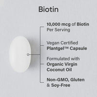 Sports Research® Biotin 10,000mcg with Organic Coconut Oil - Biotin (Vitamin B7)  120 Veggie Softgels
