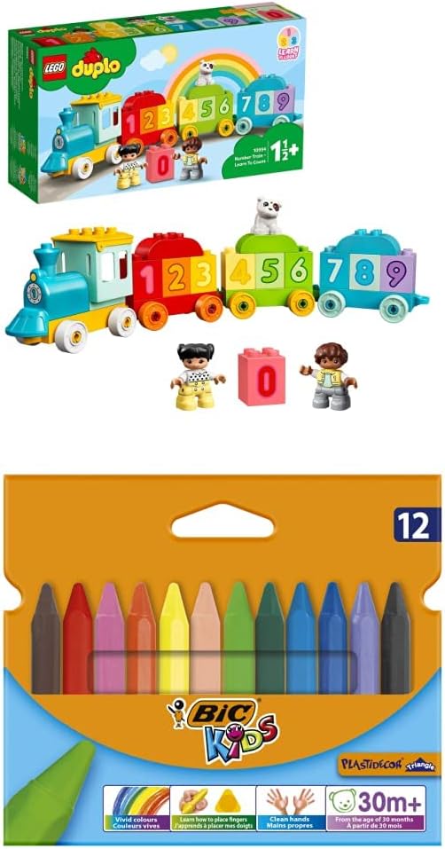 LEGO DUPLO Number Train - Learn to Count 10954 Building Toy Set and BIC Kids Triangular Colouring Crayons