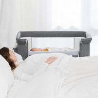 Bedside Baby Bassinet with Mosquito Net, Storage Basket & Travel Bag – 6 Adjustable Heights, Lightweight Aluminum Portable Sleeper for Newborns 0-5 Months