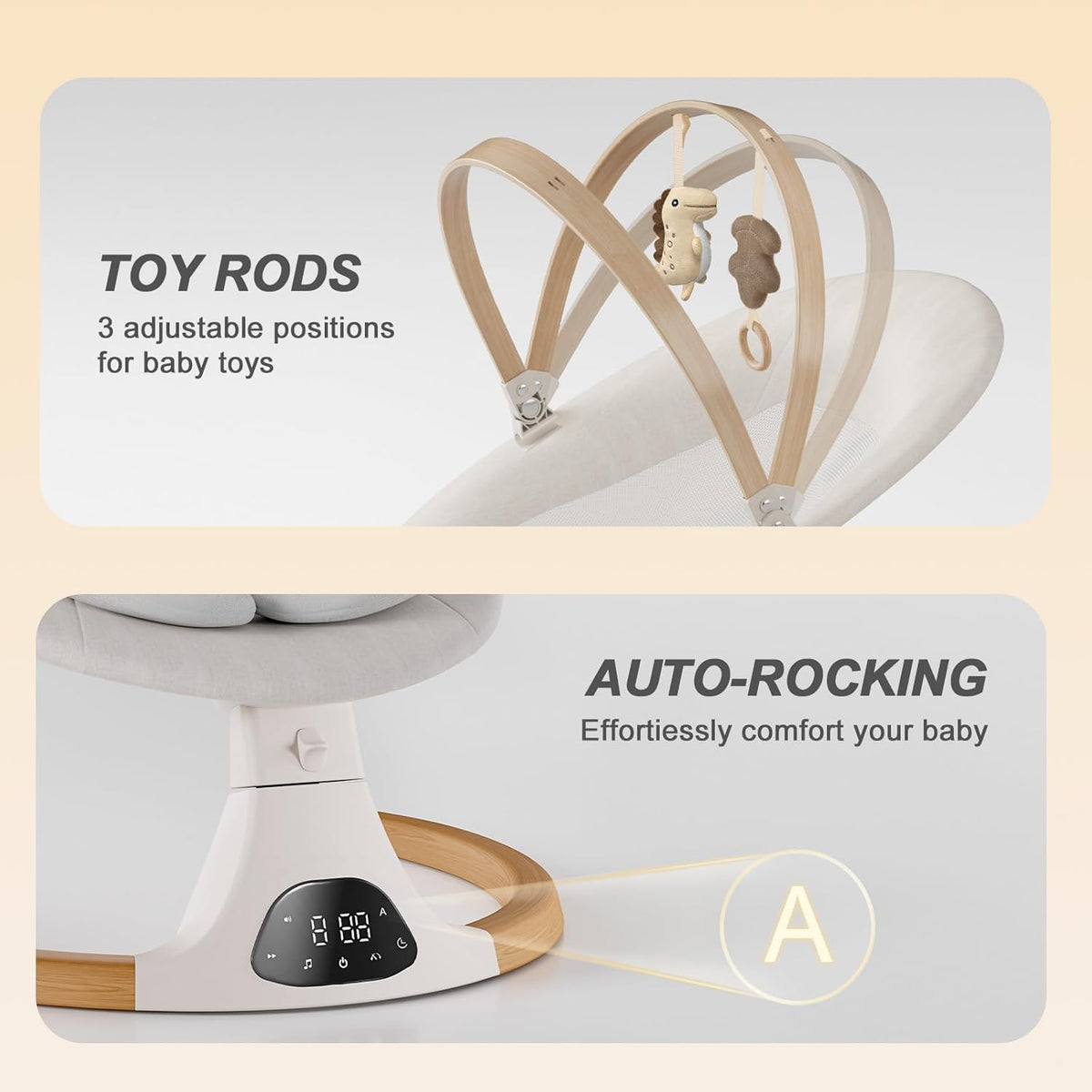 Baby Swings for Infants, Monamii Baby Swing, Bluetooth Infant Swing with Music Speaker, 5 Speeds and Remote Control, Indoor & Outdoor Use (Beige)