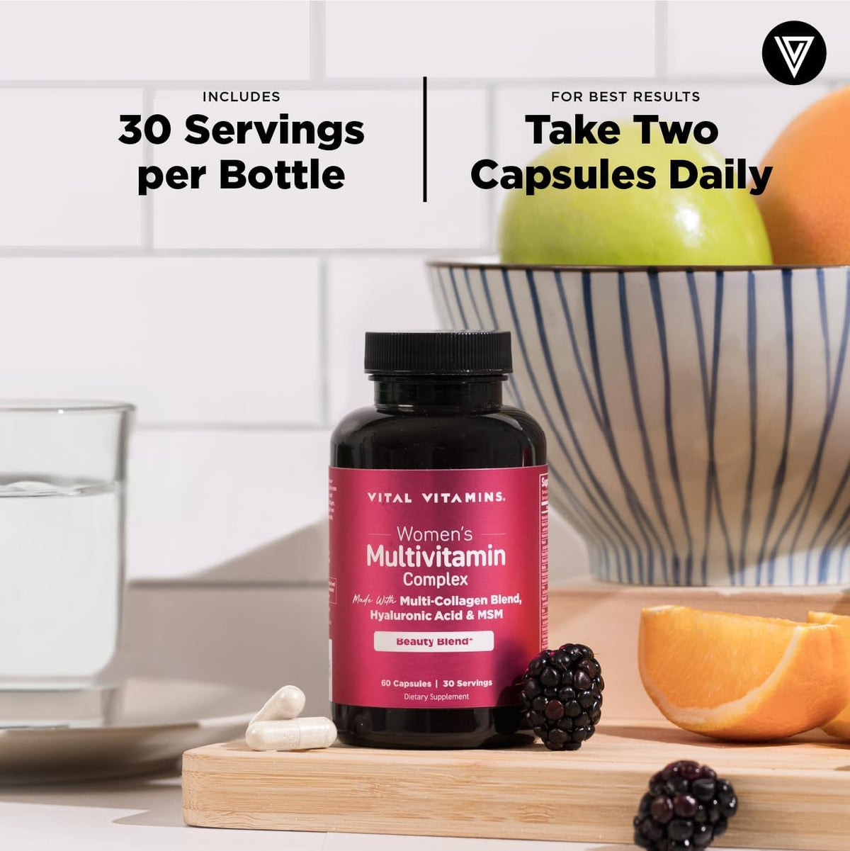Vital Vitamins Women's Multivitamin Complex with Collagen & Hyaluronic Acid |  60 Capsules