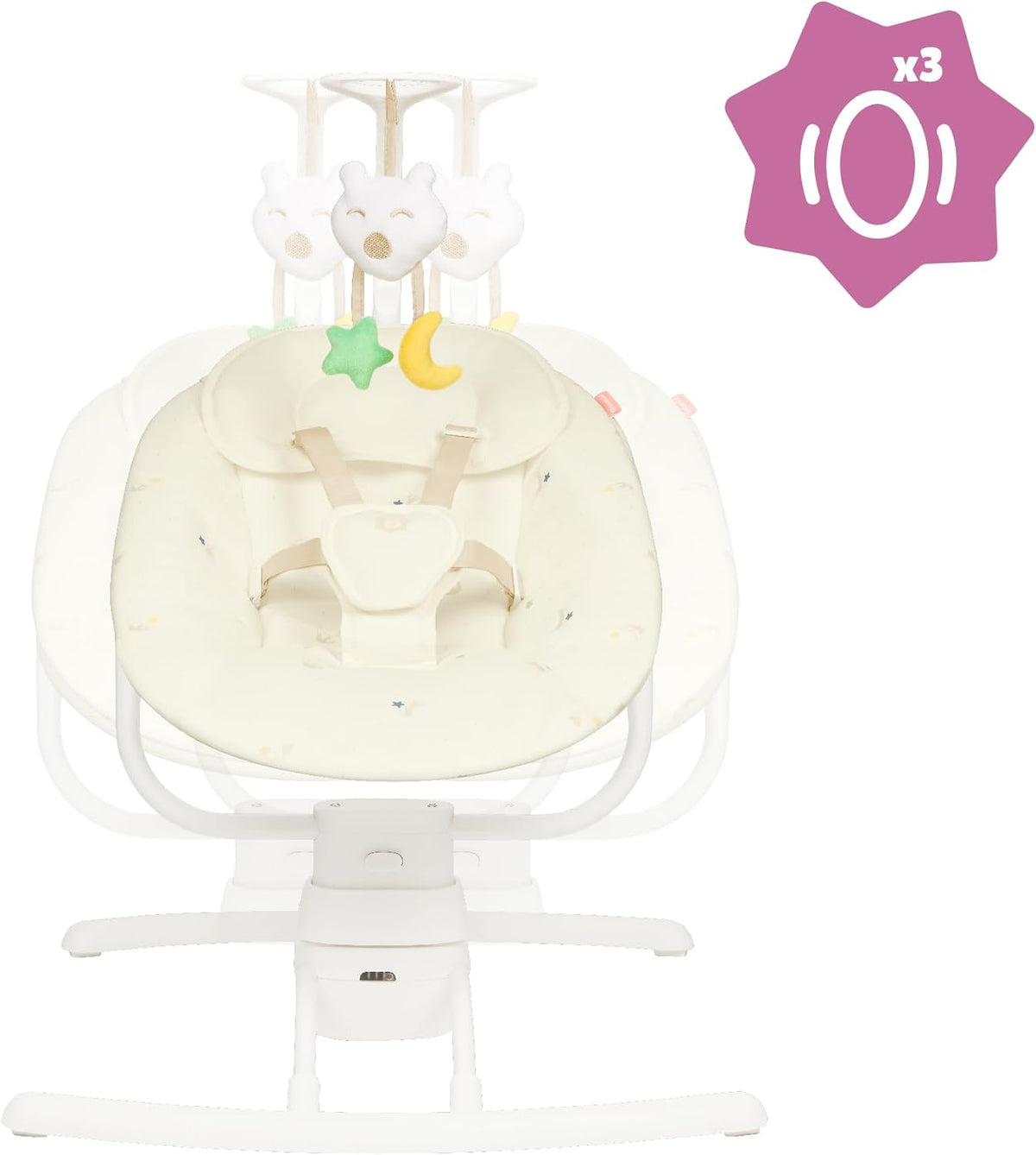 Badabulle Baby Swing Buddy Cream, Remote Control Electric Side-to-Side Baby Swing Chair from birth - 3 swing speeds - 8 lullabies - Play arch