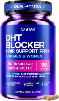 Crotar DHT Blocker for Women & Men | Dual Action Hair Growth Supplement | Saw Palmetto and Pumpkin Seed Oil, Biotin 5000 mcg, Zinc | Hair & Scalp Support Herbal Complex | 90 Capsules