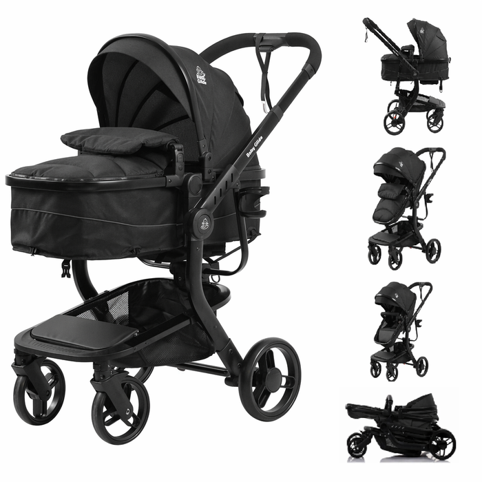 Luxury High Landscape Baby Stroller & Bassinet Travel System | One-Button Fold | High View | Australian Standard Certified | Baby Glide Black Stroller