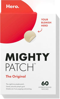 Hero Mighty Patch™ Original - Overnight Pimple Patch, Medical-Grade Hydrocolloid, Shields Skin and Gently Absorbs Pimple Gunk While You Sleep, Sensitive Skin Safe (60 Count)