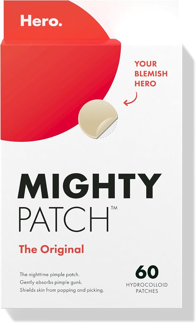 Hero Mighty Patch™ Original - Overnight Pimple Patch, Medical-Grade Hydrocolloid, Shields Skin and Gently Absorbs Pimple Gunk While You Sleep, Sensitive Skin Safe (60 Count)