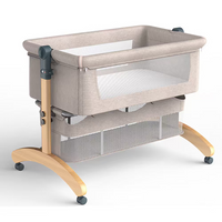 Premium Brown Baby Bassinet Bedside Sleeper with Mosquito Net, Adjustable Height & Wooden Frame