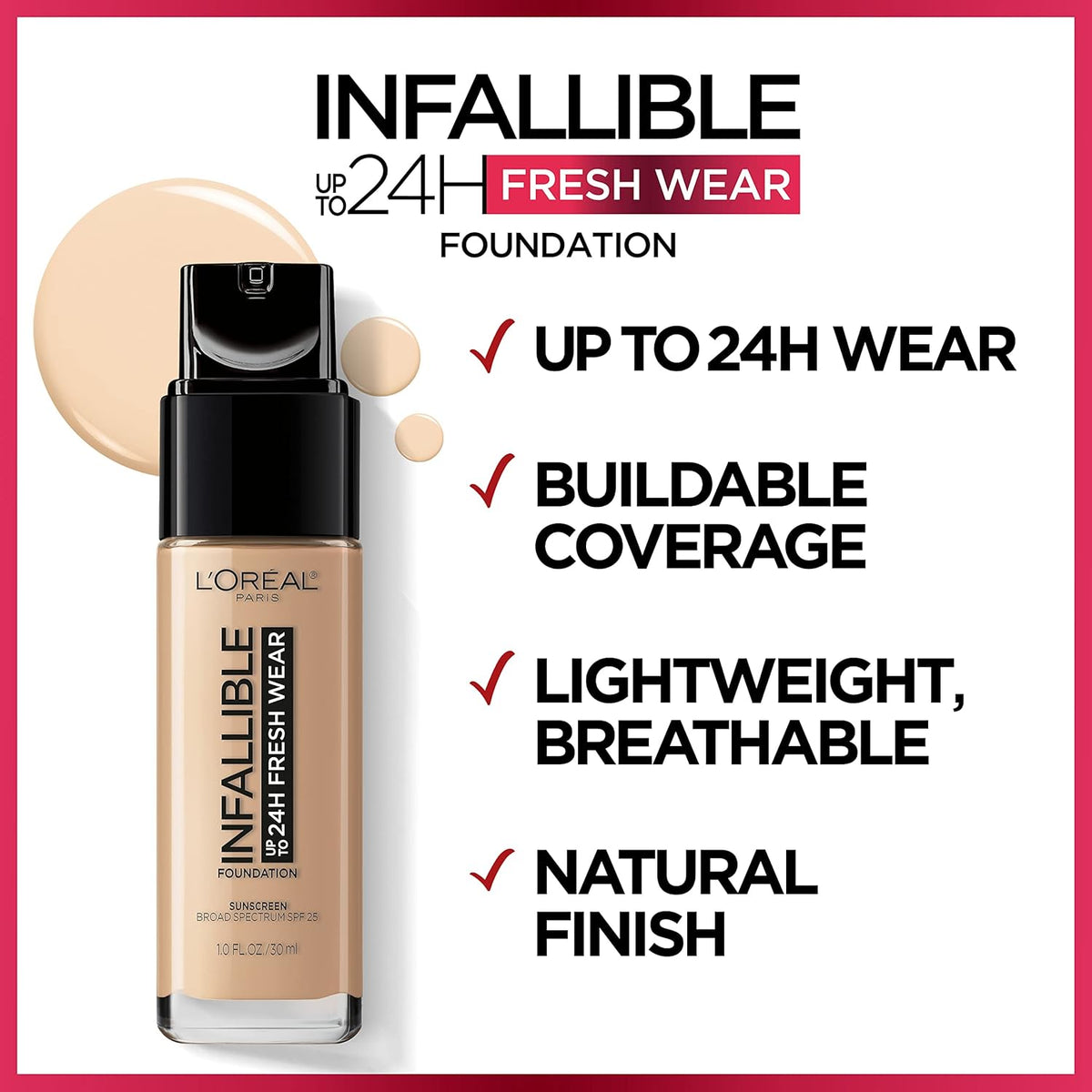 L’Oréal Paris Makeup Infallible Up to 24 Hour Fresh Wear Foundation, Golden Beige, 1 fl; Ounce (Pack of 2)