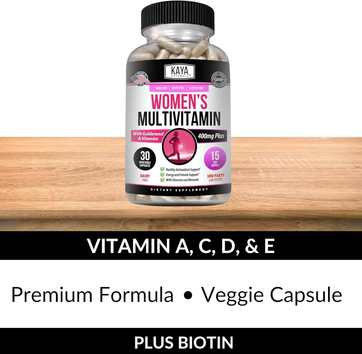Kaya Naturals Women's Multivitamin, Overall Healthy Antioxidant, and Immune Support, Vitamins A, D, C, E, Biotin, Folic Acid, & Multi-Mineral, Energy & Metabolism Vitamin Supplement 30 Count