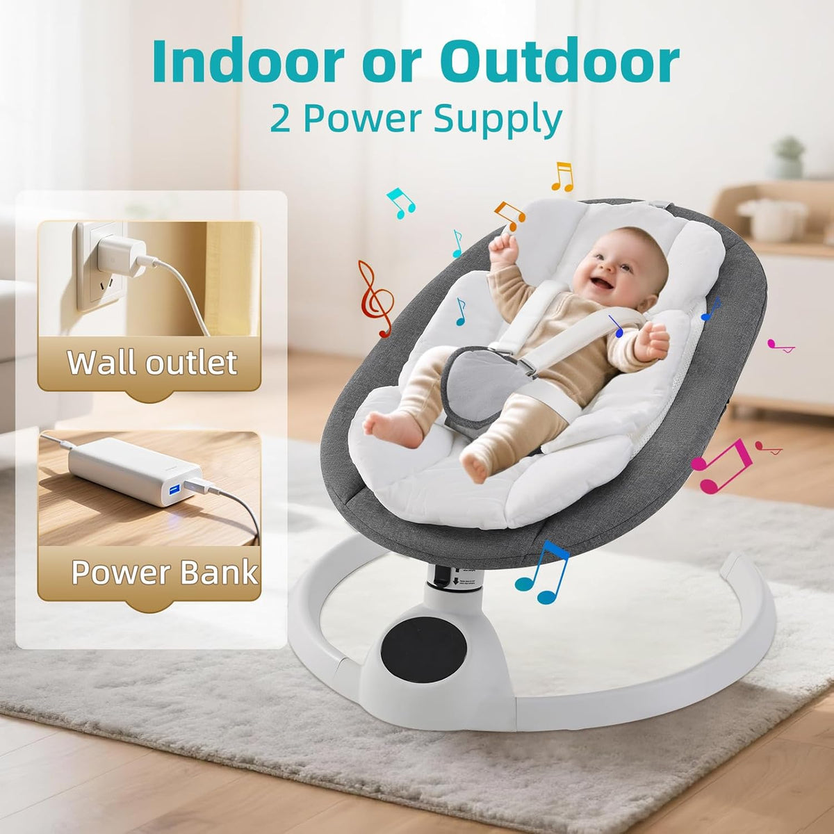 Electric Baby Swing Chair from Birth, Bluetooth Bouncer with 5 Swing Speed, 3-Stage Timer