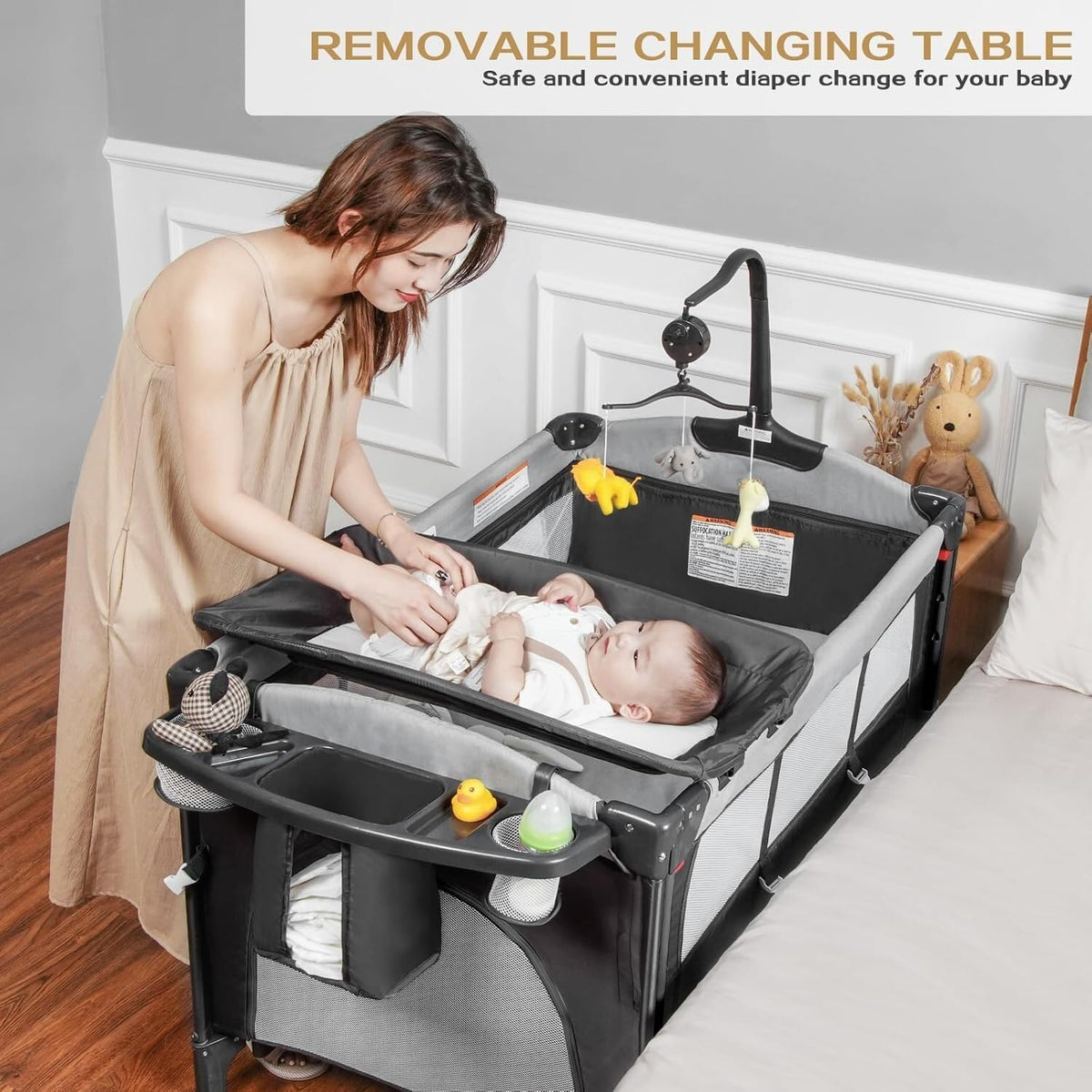 Portable Baby Crib, Foldable Baby Portacot, 4 in 1 Portable Nursery Cente