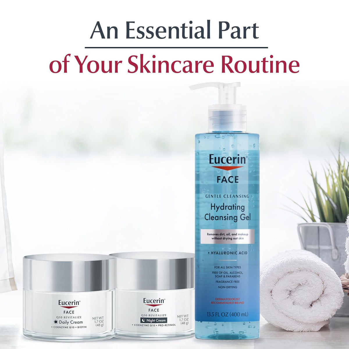 Eucerin Q10 Skin Care Set, Anti Wrinkle Daily Face Cream with Biotin (1.7 Oz) +