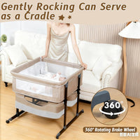 Twin Bassinet for 2 Babies, Double Bassinet for Twins with Mosquito Net & Storage Basket, Portable Foldable Bedside Sleeper for Newborns, Khaki
