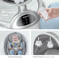 BabyBond Baby Swings for Infants, Bluetooth Infant Swing with Music Speaker, 3 Seat Positions, 5 Point Harness Belt, 5 Speeds (Silver)