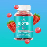 BeLive Biotin Gummies with MultiVitamins, Folate, Inositol – Supports Hair Growth, Healthy Skin & Nails – Vegan, Pectin Based – Strawberry Flavor-USA Made