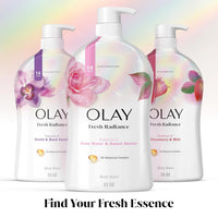 Olay Body Wash for Women, Fresh Radiance, Refreshing & Renewing, Made with Plant Based Cleansers, B3 Botanical Complex, For All Skin Types, Rose Water & Sweet Nectar Scent, 33 fl oz (Pack of 4)
