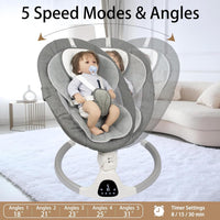 Baby Swing for Infants, with Bluetooth Remote Control Timing Function and 10 Music 5 Swing Speeds 3 Seat Positions Baby Bouncer for Boy Girl Indoor & Outdoor Use (Gray)