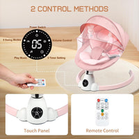 Baby Bouncer, Portable Electric Baby Swing with Bluetooth, 5 Swing Speed, 10 Lullabies, 5-Point Harness, Remote Control & Touch Panel - Bouncer from Birth for Indoor & Outdoor Use(Pink)