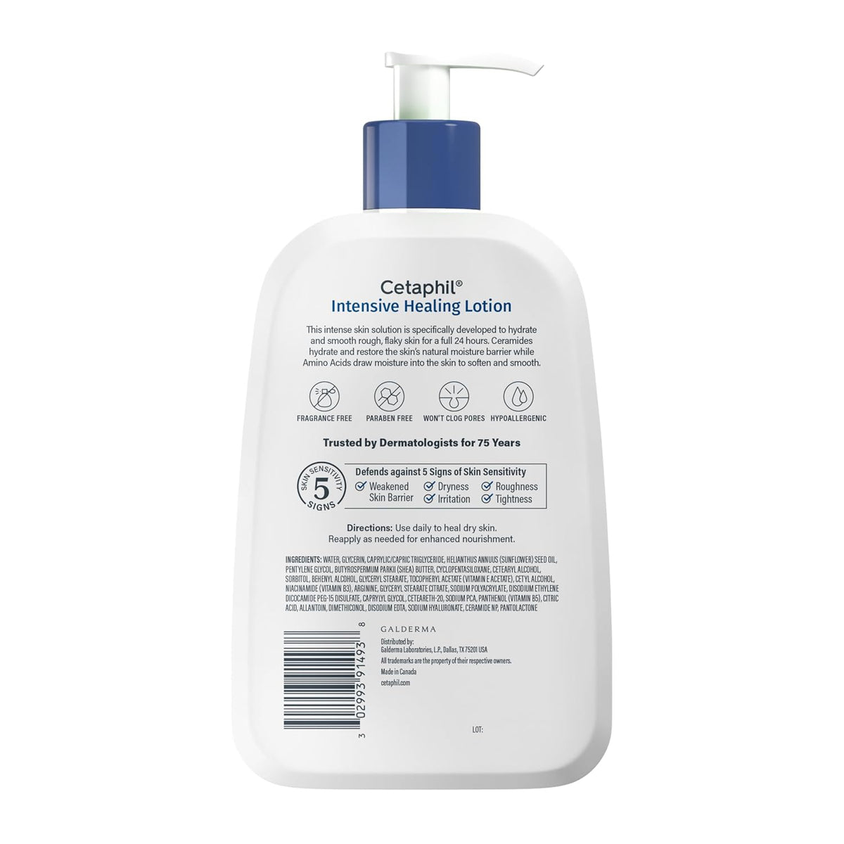 Cetaphil Intensive Healing Lotion with Ceramides 16 Oz For Dry, Rough, Flaky Sensitive Skin 24-Hour Hydration Fragrance, Paraben & Gluten Free