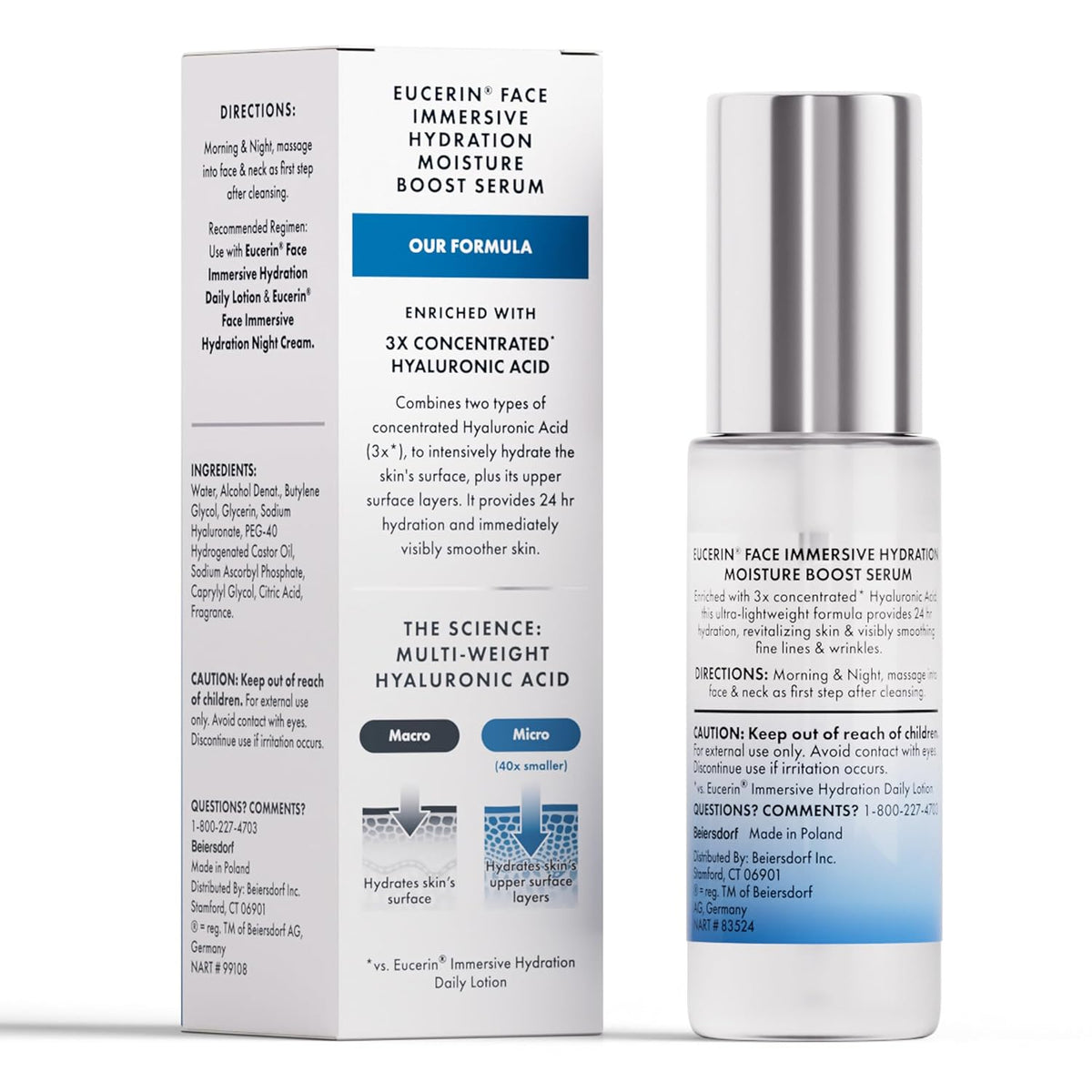 Eucerin Immersive Hydration Smoothing Face Serum, Ultra-Lightweight Hyaluronic Acid Serum Reduces the Look of Fine Lines and Wrinkles, Holiday Gifts for Self Care, 1 Fl Oz Bottle