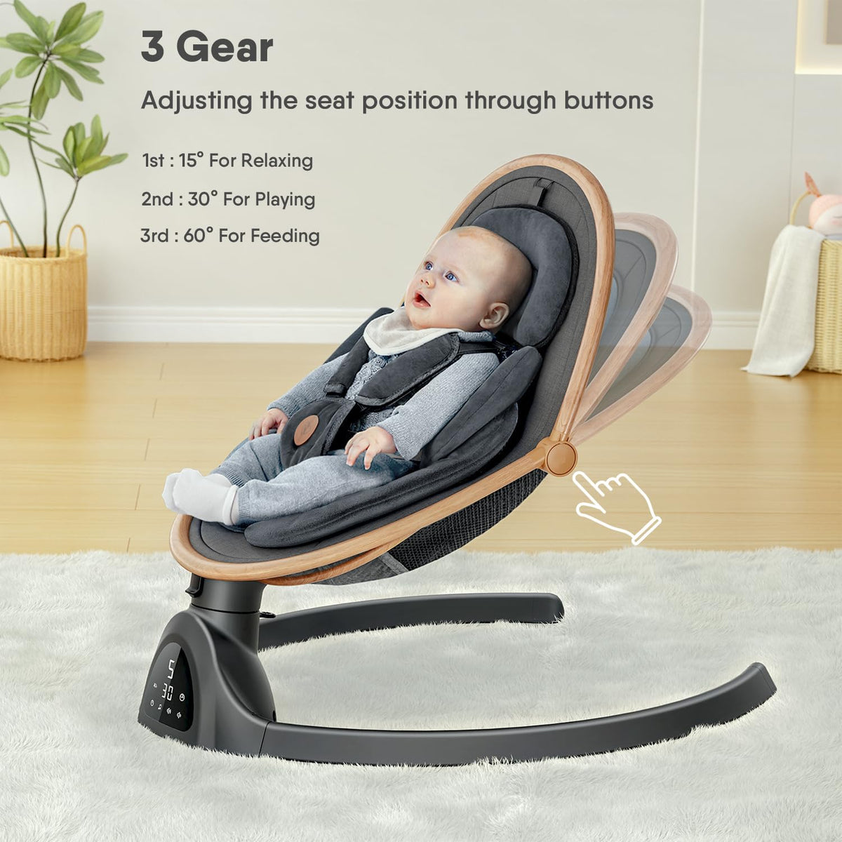 Baby Swings for Infants, Fasonbaby Bluetooth Infant Swing with Music Speaker with 3 Seat Positions, 5 Speeds and Remote Control (Black)
