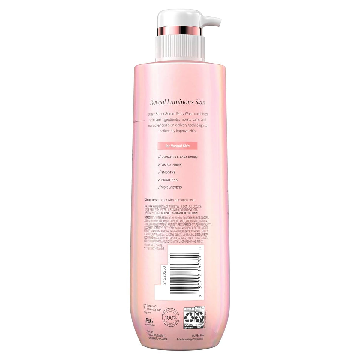 Olay Super Serum Body Wash for Normal Skin, 24hr Long Lasting Hydration, 5+ Ingredient Serum Complex for Bright Even Firm Luminous Skin, 18.5 fl oz