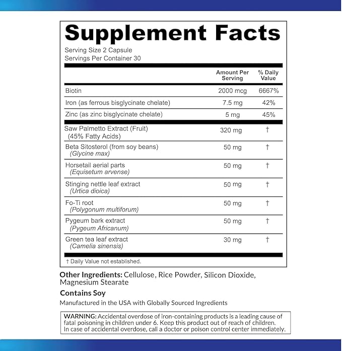 DHT Blocker Hair Growth Support Supplement - Saw Palmetto + Hair Vitamins for Women & Men - Supports Healthy Hair Growth & Thick & Strong-Hair - May Support Healthy DHT Levels - Low Loss Capsules