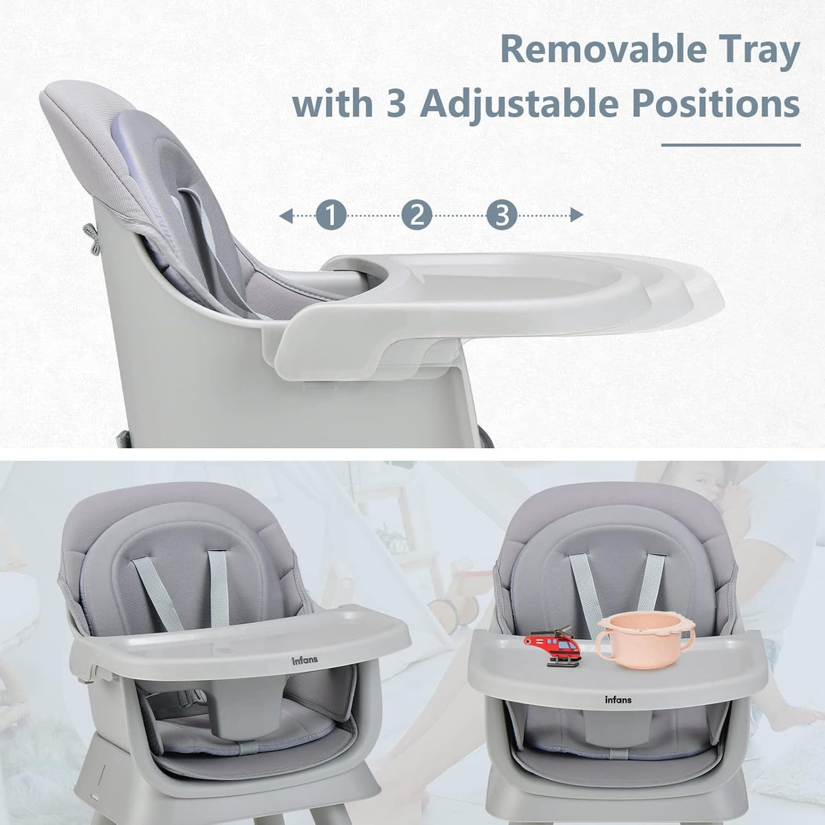 INFANS 8 in 1 Baby High Chair, Convertible Highchair for Babies and Toddlers (Grey)