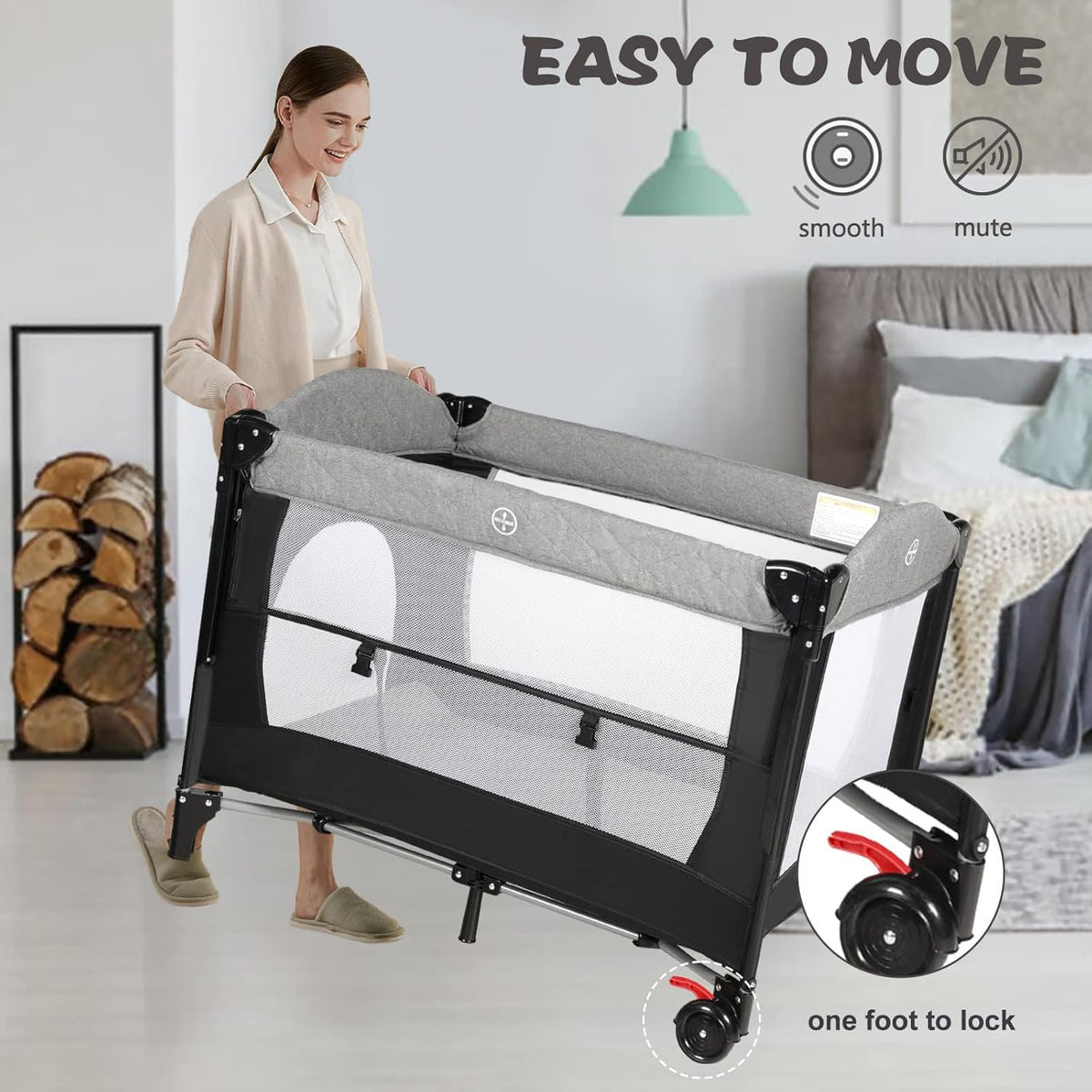 Portable Baby Crib, Foldable Baby Portacot, 4 in 1 Portable Nursery Cente