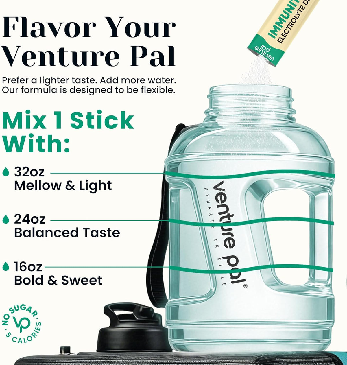 Venture Pal 2-in-1 Hydration + Immune Electrolytes Powder Packets with 7 Electrolytes & 6 Vitamins,16 Sticks