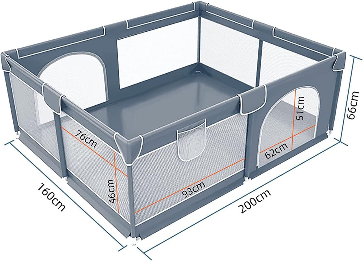 Baby Playpen 200 x 160 cm, Extra Large Baby Play Pen with 50 Ocean Balls, 4X Pull Rings