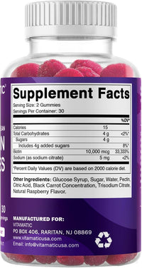 Vitamatic Biotin Gummies 10,000 mcg for Stronger Hair, Skin & Nails - 60 Vegan Gummies - Also Called Vitamin B7 (3 Bottles)