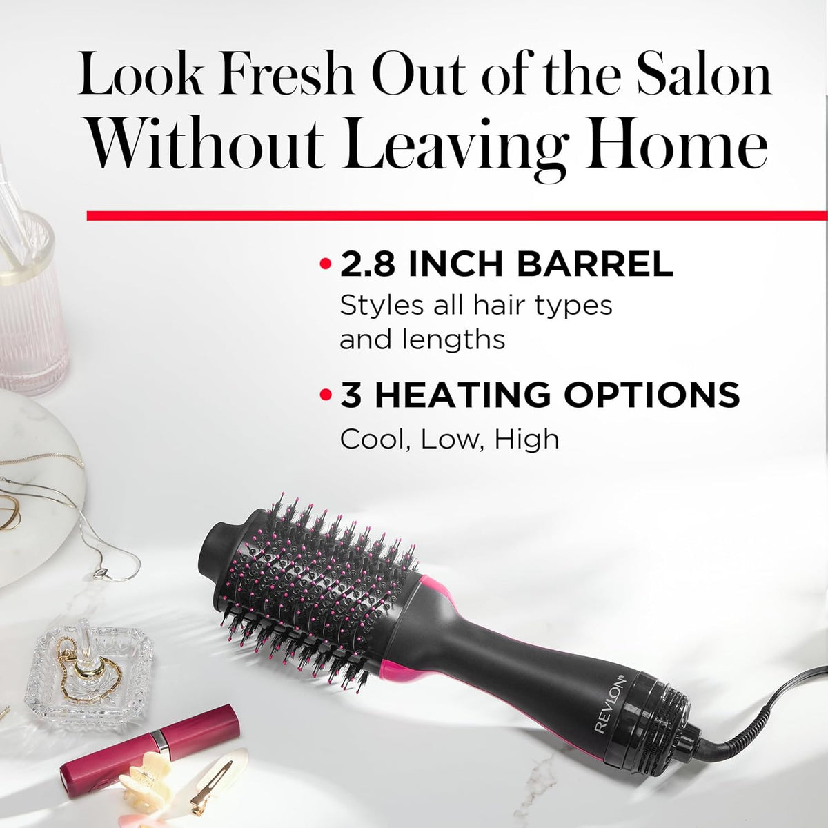 REVLON One-Step Volumizer Hair Dryer and Styler, for Less Frizz, More Shine, and Reduced Heat Damage for Salon Style Round Brush for Blowout, Black