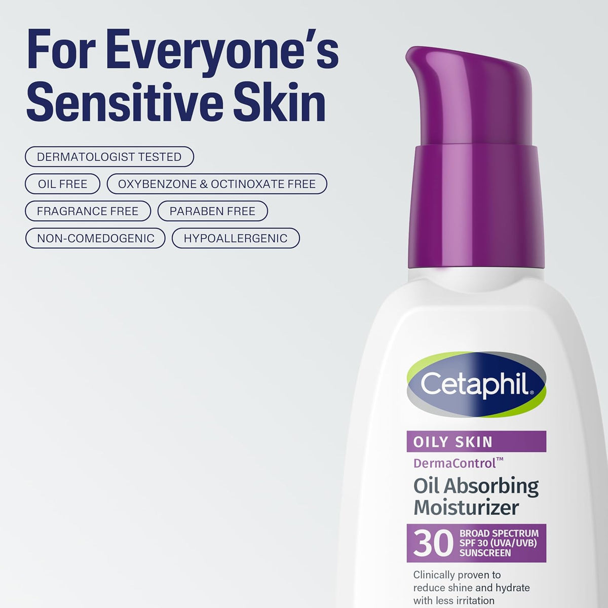 Cetaphil DermaControl Oil Absorbing Moisturizer with SPF 30, For Sensitive, Oily Skin, 4 Fl oz, Absorbs Oil, Reduces Shine, Hydrates, Protects, No Added Fragrance |