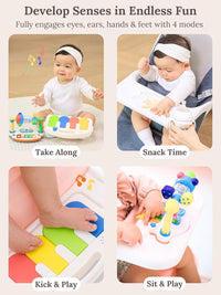 Baby Bouncer 4-in-1 with Wheels, Detachable Piano, Feeding Tray, Play Bar, Pink