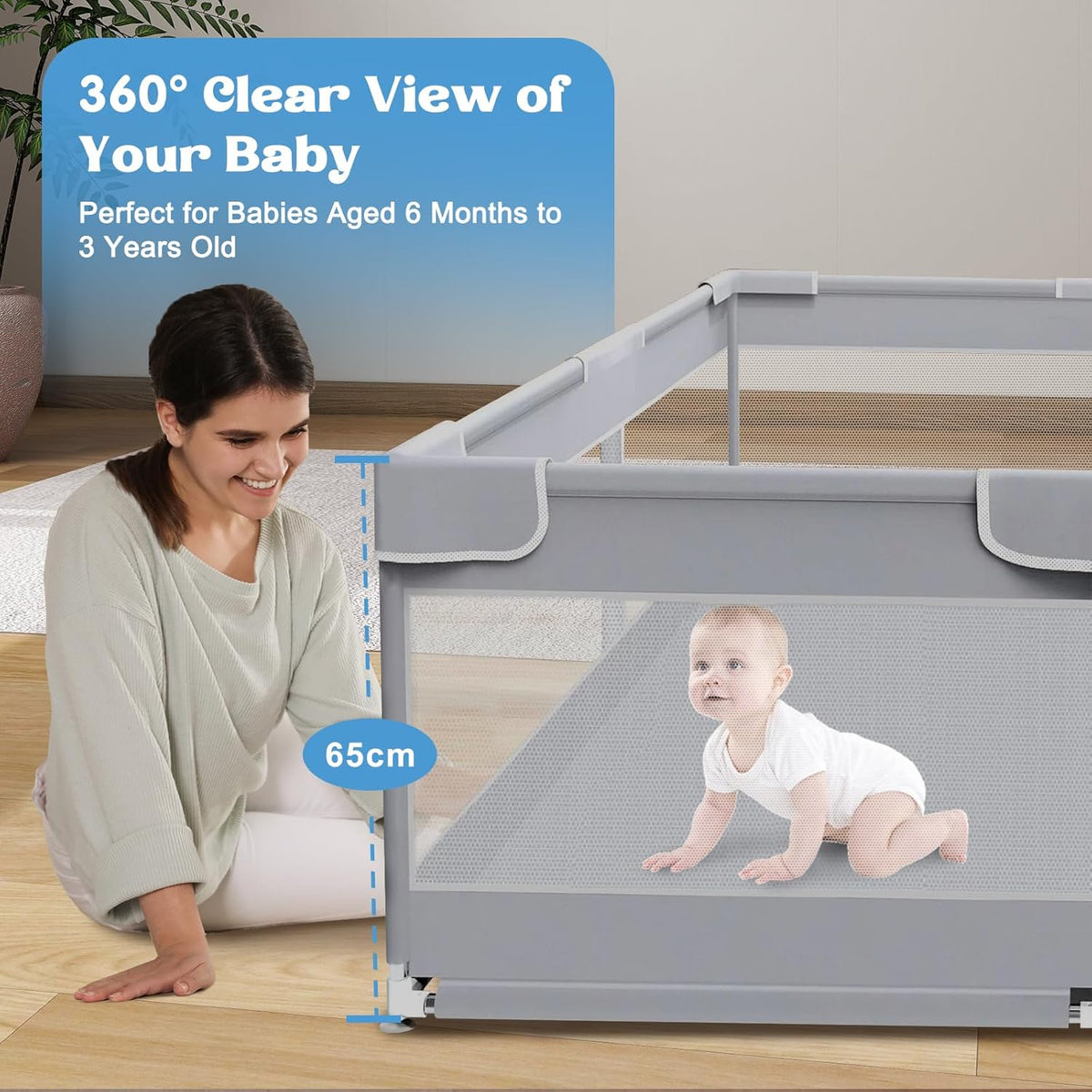 Baby Playpen 180 x 150CM, Extra Large Baby Play Pen for Babies and Toddlers, Baby Fence Play Pens Indoor & Outdoor Activity Center with Ocean Balls and Pull Rings