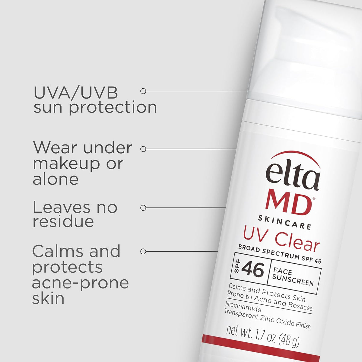 EltaMD UV Clear Face Sunscreen SPF 46, Oil-Free Sunscreen with Zinc Oxide, Dermatologist Recommended