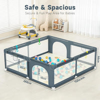 Baby Playpen with Mat 120*120cm, Baby Play Pen with 50 Balls Pit, 4X Handlers and Mat-Grey