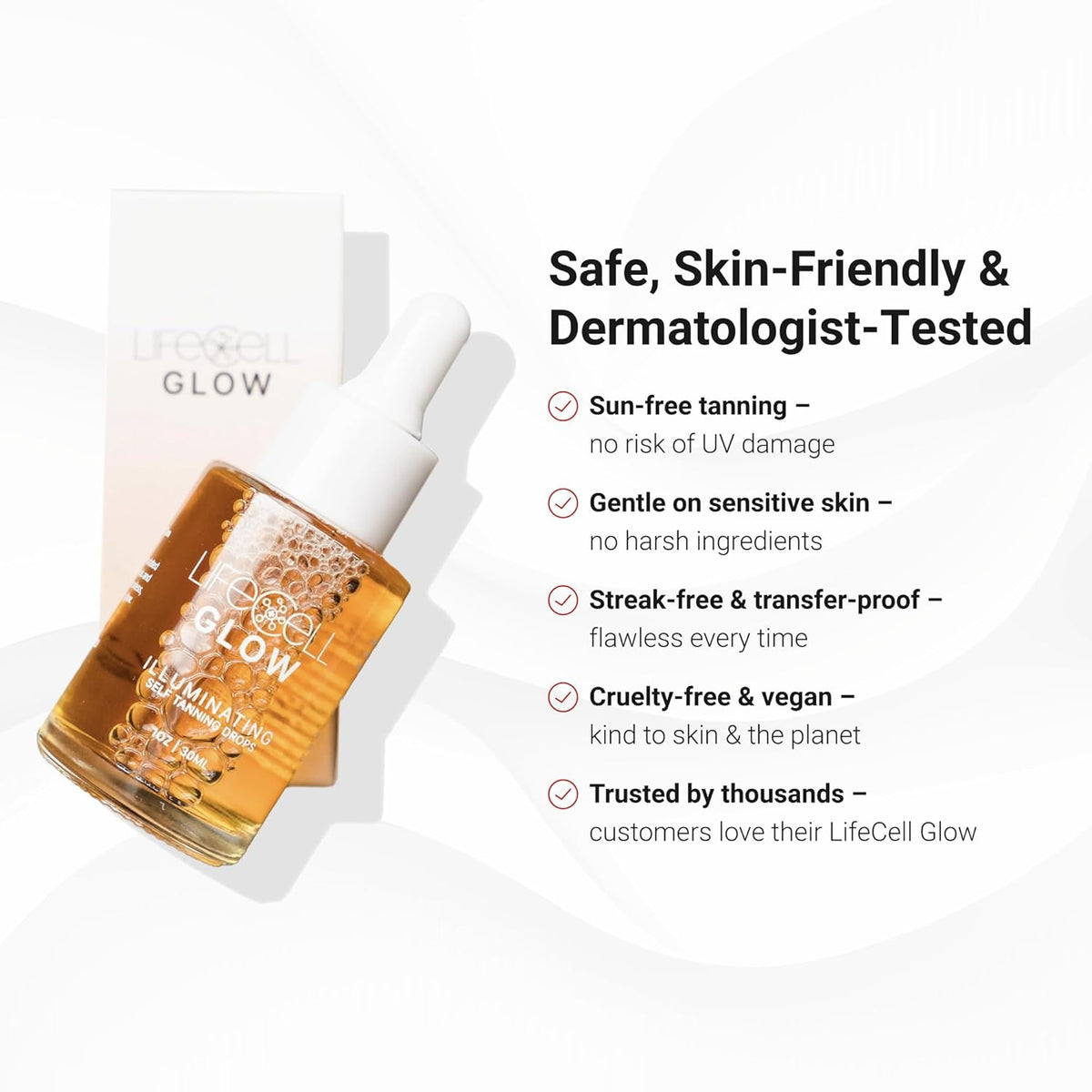 LifeCell Glow Self-Tanning Drops for Face & Body, DHA & Squalane ...