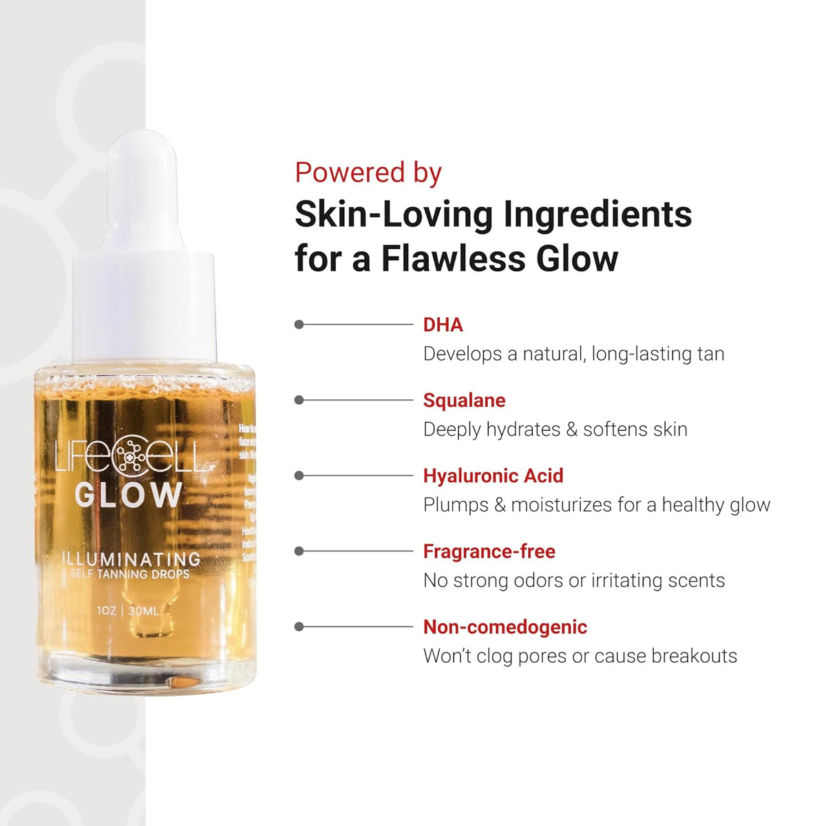 LifeCell Glow Self-Tanning Drops for Face & Body, DHA & Squalane ...